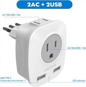 img 3 attached to [2-Pack] Italy Travel Power Adapter, VINTAR 3 Prong Grounded Plug With 2 USB And 2 American Outlets, 4 In 1 Outlet Adaptor, Italy Travel Plug Adapter For USA To Italy Uruguay Chile (Type L)