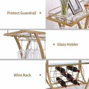 img 1 attached to Entertain In Style With The HOMYSHOPY Gold Bar Serving Cart: Mobile Wine Cart With Glass Holder And Wine Rack, 3-Tier Kitchen Trolley With Tempered Glass Shelves And Gold-Finished Metal Frame