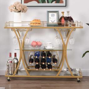 img 4 attached to Entertain In Style With The HOMYSHOPY Gold Bar Serving Cart: Mobile Wine Cart With Glass Holder And Wine Rack, 3-Tier Kitchen Trolley With Tempered Glass Shelves And Gold-Finished Metal Frame