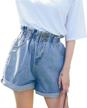 get ready for summer with plaid&plain women's high waisted rolled blue jean shorts logo