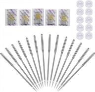 sewing machine needles and bobbins, 50 count needles & 10 count bobbins, universal regular point for singer brother janome varmax - sizes 65/9 75/11 80/12 90/14 100/16 logo