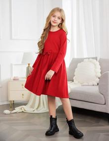 img 3 attached to A Stylish And Comfortable Arshiner Girls' Long Sleeve A-Line Skater Dress With A Playful Bow Tie