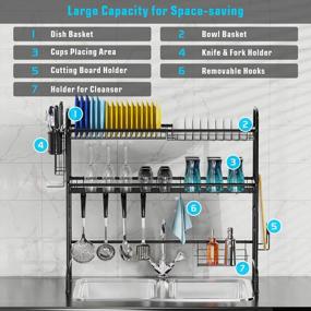 img 1 attached to PACKISM Over The Sink Dish Rack, 2 Tier Dish Drying Rack With Utensil Holder Stainless Steel Dish Drainer, Large Over Sink Dish Rack Shelf For Kitchen Countertop Organizer, Non-Slip, Black