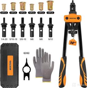 img 4 attached to 🔧 BEETRO 14’’ Rivet Nut Tool, High-Quality Hand Rivet Nut Gun with 7 Metric & Inch Mandrels, 70pcs Rivet Nuts Set, Including Wrench, Two Lock Pins, and Gloves