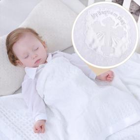 img 3 attached to White Christening Baptism Receiving Blanket For Newborns - Unisex Baby Shawl With Embroidered Cross - Ideal For Boys And Girls By Booulfi