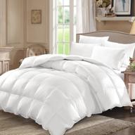 king size downluxe 100% cotton cover all season feather down comforter - fluffy duvet insert with corner tabs, 104 x 88 inches - white logo