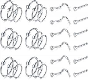 img 4 attached to Surgical Stainless Steel Nose Rings Hoops L Bone Screw Shape Nostril Piercing Jewelry Heart Flower Moon Snake Butterfly Hypoallergenic Nose Screw For Women Men (20G 22G)