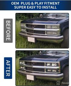 img 1 attached to Высококачественная фара сборка для 1994-1998 года Chevy Silverado/Tahoe/Suburban/C10 - стильный черный корпус, прозрачные линзы и янтарные отражатели.