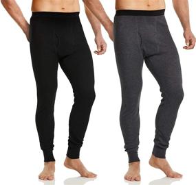 img 4 attached to Men'S Midweight Waffle Knit Thermal Underwear Pants, Long Johns For Winter Cold Weather, 2 Pack With Fly