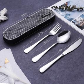 img 2 attached to Portable Cutlery Set With Waterproof Case - Reusable Travel Utensils For Lunch Boxes, Camping, School, And Picnics - Grey Diamond Grid Design
