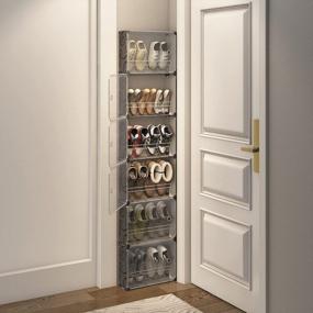 img 2 attached to MAGINELS 6 Tier Shoe Rack Organizer W/ Cover: Slim Storage Cabinet For Closet, Entryway & Behind The Door