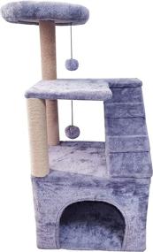 img 4 attached to Xin Three Layer Cat Tree: Big Cat Condo, Hanging Balls & Grey Design