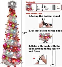 img 3 attached to Lighted 5 FT Artificial Tinsel Pencil Christmas Tree With 50 LED String Light And Timer - Battery Operated White & Red Holiday Decoration For Indoor And Outdoor Home Parties, By FUNPENY