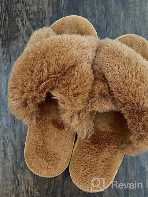 img 1 attached to Women'S Fuzzy Soft Plush House Slippers - Warm Cozy Open Toe Fluffy Home Shoes For Winter Indoor/Outdoor Slip On Breathable review by Kartik Starks