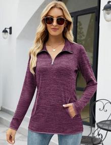 img 3 attached to AKEWEI Women'S Stand Collar Quarter Zip Pullover Sweatshirt Long Sleeve Tops With Pockets