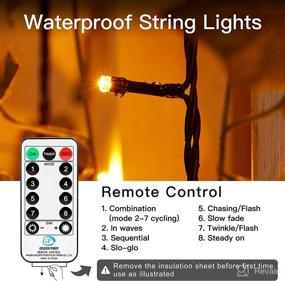 img 3 attached to 🎃 66Ft 200 LED Orange Halloween Lights, Plug in Waterproof Christmas String Lights with Remote Control, 8 Lighting Modes Fairy Twinkle Lights for Outdoor Indoor Holiday Wedding Party Decorations - Black Wire