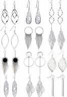 12 pairs drop dangle earrings: boho fashion jewelry vintage statement set for women girls logo