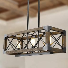 img 2 attached to 3-Light Rectangular Wood Farmhouse Chandelier For Dining Room And Kitchen Island - LALUZ