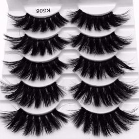 img 1 attached to Handmade 3D Mink Hair False Eyelashes - Set Of 5 Pairs For Criss-Cross, Wispy, And Fluffy 22Mm-25Mm Lashes Extension - Perfect Eye Makeup Tool (K506)