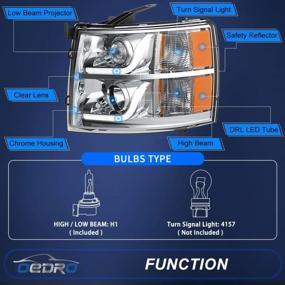 img 3 attached to OEDRO LED DRL Projector Headlights Assembly Compatible With 2007-2013 Chevy Silverado 1500, 2007-2014 Silverado 2500HD & 3500HD - Chrome Housing Amber Reflector (Not For Classic Body Style)