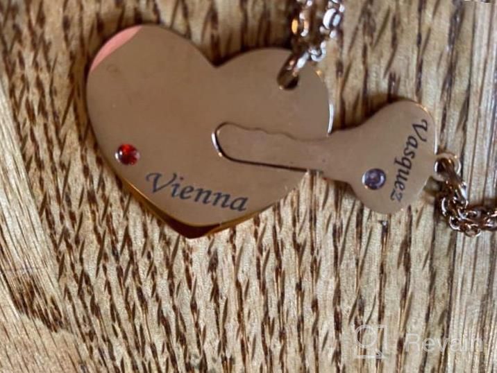 img 1 attached to Personalized Stainless Steel Heart Puzzle Necklace Set With Birthstones And Custom Name Engraving By Valyria review by Mark Bennett