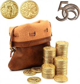 img 4 attached to Набор фэнтезийных монет с сумкой из искусственной кожи - 50 золотых металлических монет для настольных игр, Dungeons &amp; Dragons и настольных ролевых игр - средневековые ретро-аксессуары и игровые жетоны