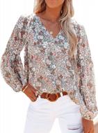 boho floral print loose blouse for women: v neck, long sleeves, and casual style logo