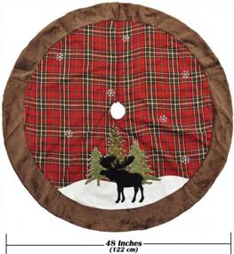 img 4 attached to Upgrade Your Christmas Decor With HAUMENLY'S Rustic Plaid Tree Skirt Featuring Black Moose Embroidery And Brown Faux Fur Border - 48 Inch