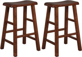img 4 attached to EHemco Heavy-Duty Solid Wood Saddle Seat Kitchen Counter Barstools, 29 Inches, Walnut, Set Of 2