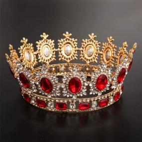 img 2 attached to Ретро круглая полная корона красного цвета для конкурсов, свадеб и особых случаев - Корона Earofcorn Bride King Size - Тиара принцессы и аксессуары для волос для невест
