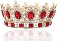 retro round full crown in red for pageants, weddings and special occasions - earofcorn bride king size crown - princess tiara and hair accessories for brides logo
