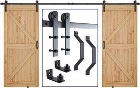img 4 attached to SMARTSTANDARD 12FT Double Rail Heavy Duty Sliding Barn Door Hardware Kit, Black (2X Pull Handle Set & 2X Floor Guide), Fits 36" Wide Door Panel (I Shape Hangers)