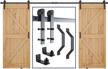 smartstandard 12ft double rail heavy duty sliding barn door hardware kit, black (2x pull handle set & 2x floor guide), fits 36" wide door panel (i shape hangers) logo