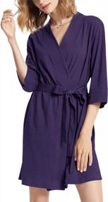 img 4 attached to Soft Cotton Kimono Robes For Women - Lightweight Bath Robe, Knit Bathrobe, V-Neck Sleepwear, Comfortable And Breathable Ladies Nightwear By SIORO