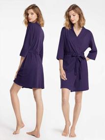 img 3 attached to Soft Cotton Kimono Robes For Women - Lightweight Bath Robe, Knit Bathrobe, V-Neck Sleepwear, Comfortable And Breathable Ladies Nightwear By SIORO
