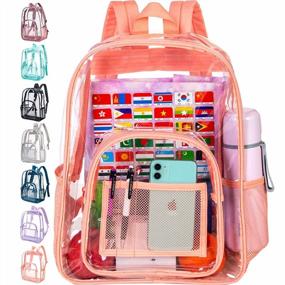 img 4 attached to Transparent Orange School Backpack Heavy Duty Clear Bookbag See Through