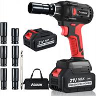 aoben 21v brushless cordless impact wrench with 1/2" square driver, max 300 ft-lbs torque (400n.m), 2x 4.0ah li-ion batteries, 6pcs impact sockets set, fast charger and tool bag logo