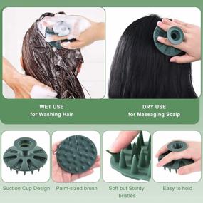img 2 attached to INNERNEED Silicone Hair Shampoo Brush Scalp Care Massager Hair Washing Brush, For Dandruff Removal, Hair Growth, Head Relaxation, Suck On The Wall (Dark Green)