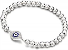 img 4 attached to CZ Evil Eye Protection Beaded Bracelet For Women And Men - COOLSTEELANDBEYOND