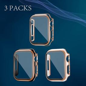 img 3 attached to Чехол Fohuas 3 Pack, совместимый с Apple Watch Series 8 7, крышка с защитной пленкой для экрана 45 мм, жесткий поликарбонат, смола, защита для часов IPhone, защитный бампер, 3 комплекта, шт., черный, белый, прозрачный для женщин, край из розового золота