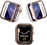fohuas 3 packs case compatible apple watch series 8 7 cover with screen protectors 45mm,hard pc plastic resin iphone watch protector bumper shield 3 sets pcs black white clear for women-rose gold edge logo
