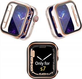 img 4 attached to Чехол Fohuas 3 Pack, совместимый с Apple Watch Series 8 7, крышка с защитной пленкой для экрана 45 мм, жесткий поликарбонат, смола, защита для часов IPhone, защитный бампер, 3 комплекта, шт., черный, белый, прозрачный для женщин, край из розового золота