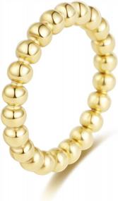 img 4 attached to Набор простых и элегантных колец из 14-каратного золота для женщин - тонкие кольца с куполом, печаткой и бусинами 5-10 размеров от Reoxvo