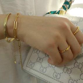 img 3 attached to Набор простых и элегантных колец из 14-каратного золота для женщин - тонкие кольца с куполом, печаткой и бусинами 5-10 размеров от Reoxvo