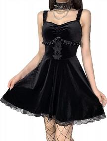 img 1 attached to Black Spaghetti Straps Mini Dress Sexy Gothic Harajuku Vintage Pleated Lace Sleeveless Summer Party Mini Dress