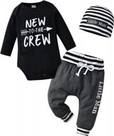 3-piece set for newborn baby boy: long-sleeve romper, pants, and hat outfit logo