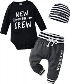 img 4 attached to 3-Piece Set For Newborn Baby Boy: Long-Sleeve Romper, Pants, And Hat Outfit