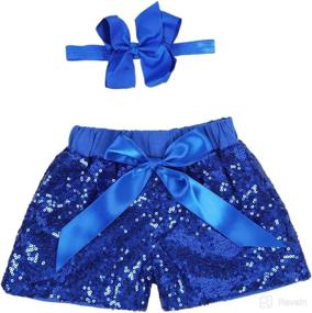 img 4 attached to Sparkling Sequin Glitter Shorts for Baby Girls - Toddler Birthday Outfits with Matching Headband