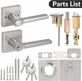 img 2 attached to HOSOM Entry Door Handleset, Lock Sets For Exterior Doors With Single Cylinder Deadbolt, Keyed Alike, Modern Style, Satin Nickel