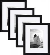 set of 4 designovation gallery wood picture frames for wall or desktop display, black with 8x10 matting for 5x7 photos логотип
